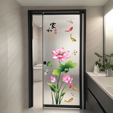 荷花莲嬉锦鲤墙纸浴室厨房门客厅电视墙壁纸背景装饰墙贴画
