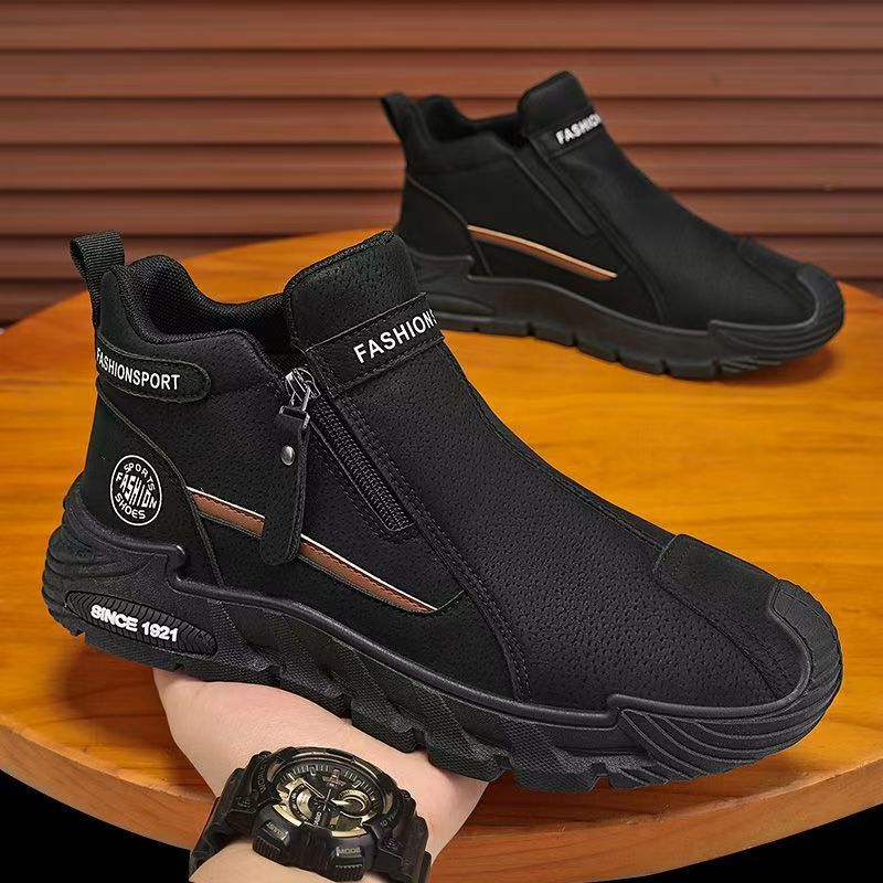 2025 otoño nueva cremallera lateral Zhongbang tendencia zapatos de trabajo para hombres suela gruesa desgaste un pedaleo botas casuales Martin