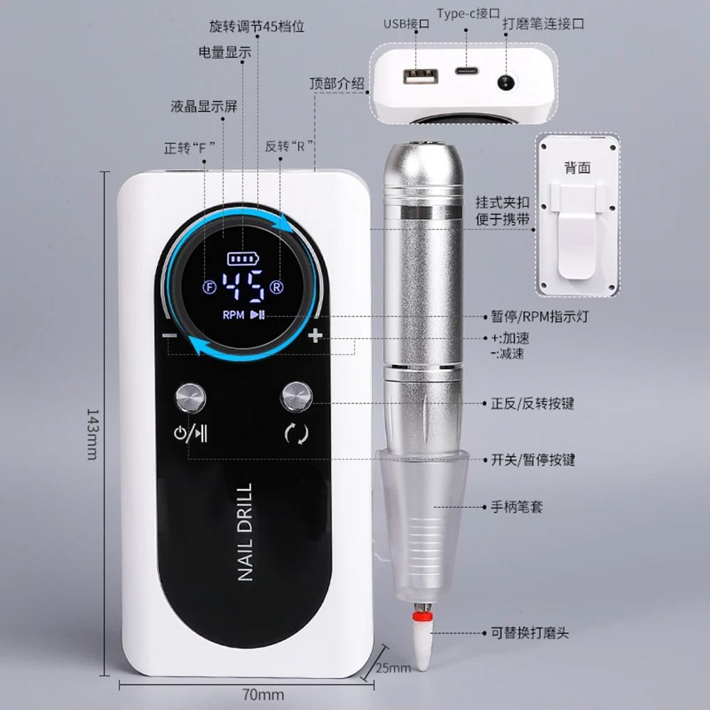 Profissional transfronterizo nuevo tipo de recarga V2 amolador de uñas 45000 rpm amolador de uñas eléctrico portátil descarga profesional