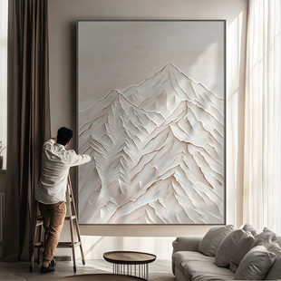 "zhumu snow area" minimalist snow mountain dafen village relief hand-painted oil painting white mountain living room high-grade texture painting