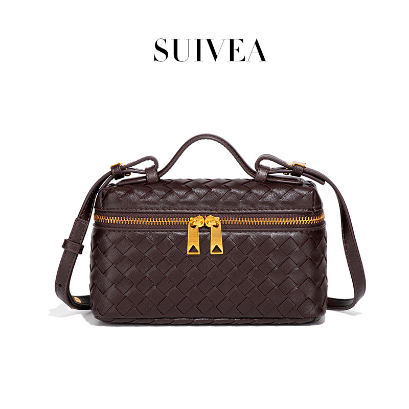 Korean-Style Box Bag, Crossbody Woven Bag, Versatile Hand-Held Lunchbox Bag, Boston Handbag, Trendy Single-Shoulder Small Square Bag