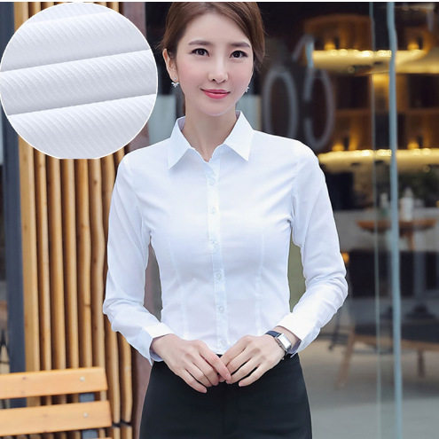 Spring and Autumn New White Shirt Women's Long-sleeved Korean-style Slim-fit Slimming Business Wear Work Clothes Dress Large Size Base Shirt