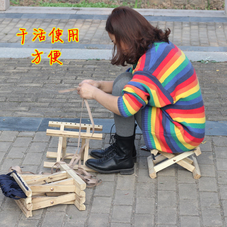 solid wood Wooden bench household fold Low stool thickening Trojan horse fold stool Shoe changing stool adult Wooden bench