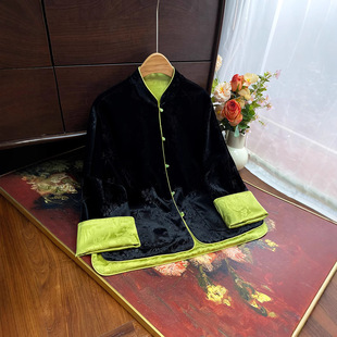 Autumn and Winter New Velvet Embossed Double-sided Wear Coat National Style New Chinese Style Retro Chic National Tide Southern Oil Tang Suit Top