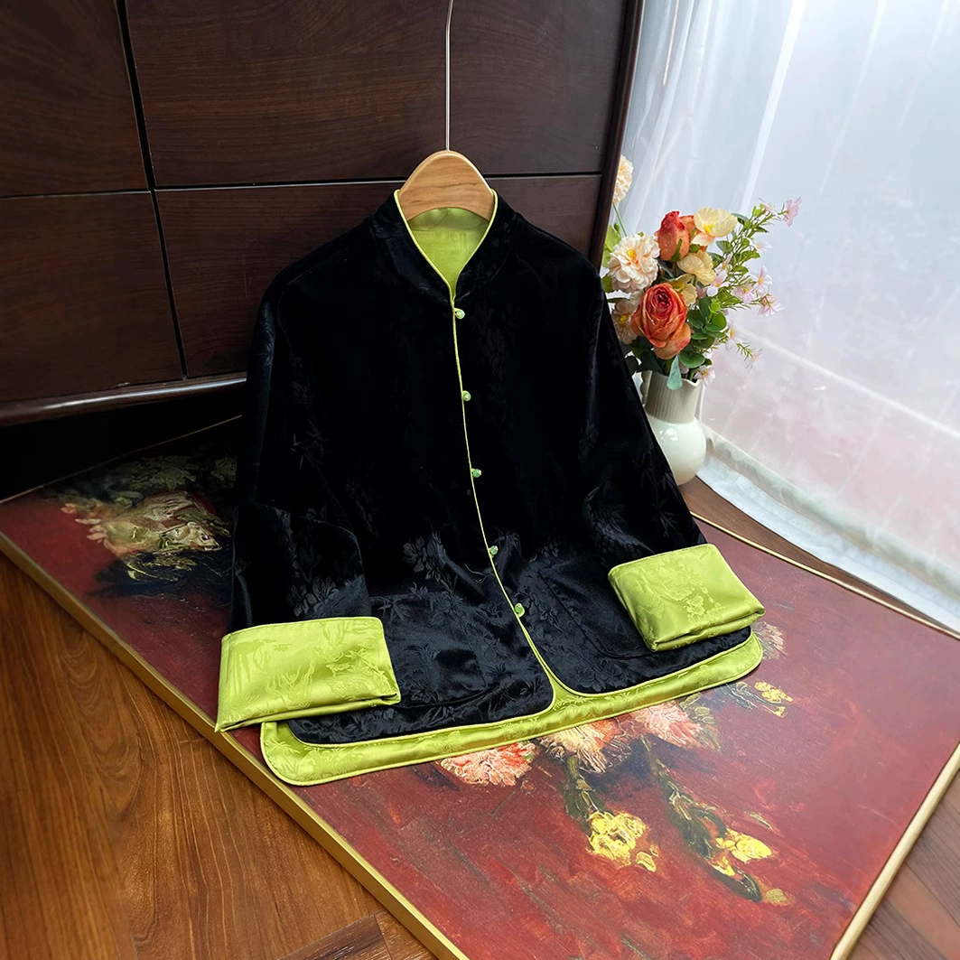 Новая осенне-зимняя двусторонняя куртка из вельвета с тиснением, в китайском стиле, новый китайский ретро-стиль, национальный тренд, топ в стиле Наньюань-тан, с длинными рукавами