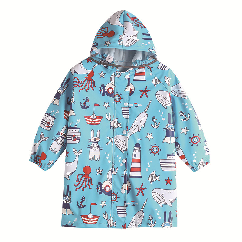Children's Raincoat with Marine Elements Changes Color When Exposed to Water (Color Can Be Customized) (Customized Products, Customer Service for Details)