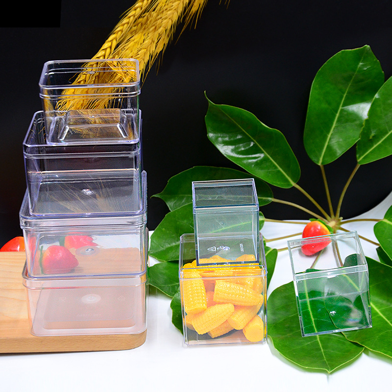 En stock caja de plástico cuadrado de almacenamiento de alta caja de dulces de boda transparente
