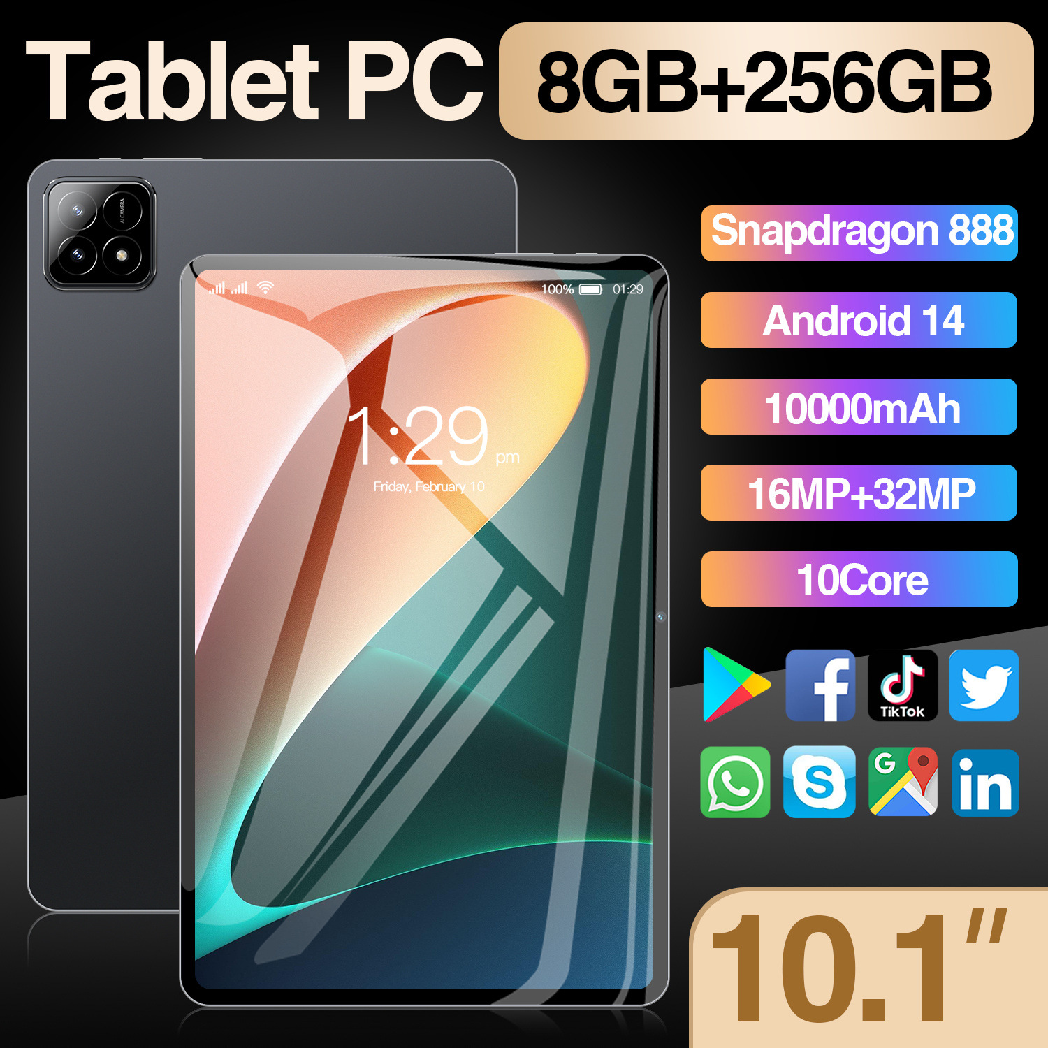 Pad6Spro Android 10inch Tablet Eight-Core 4g Full Network 5g Wifi Factory Wholesale Direct Sales Full Screen