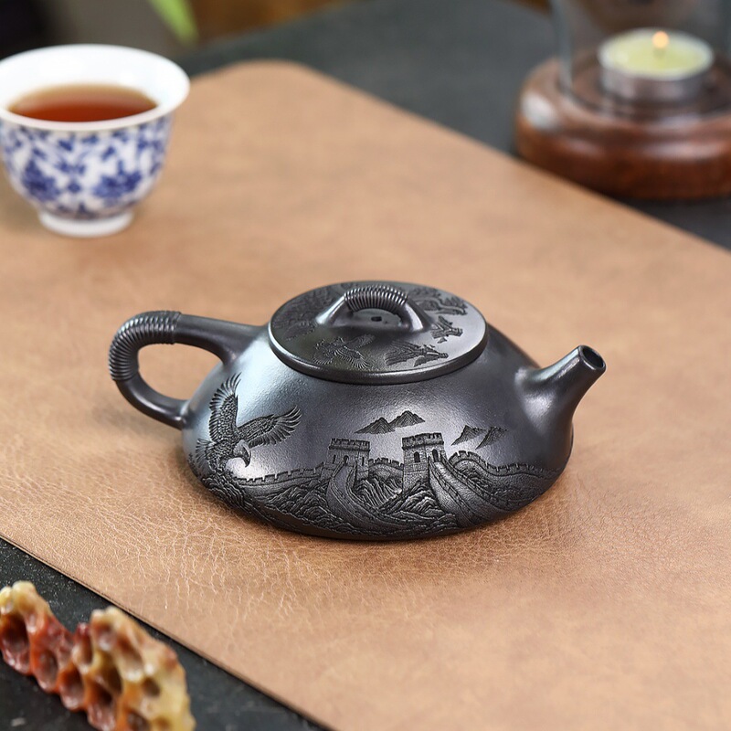 线瓢 宜兴紫砂壶石黄料匠心手制精美实用紫砂茶壶茶具|undefined
