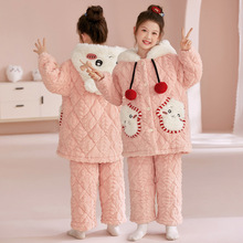 三层冬季加绒加厚睡衣夹层棉珊瑚绒开衬秋冬季法兰绒女士套装11月