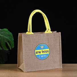 跨境复古麻布袋 单肩购物黄麻袋 粗麻手提袋棉麻亚麻收纳包定制