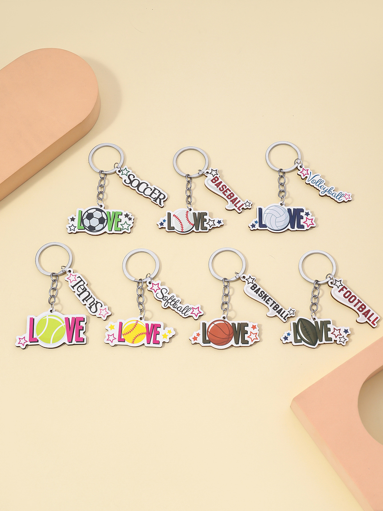 12g Weight Keychain Classification Daily Occasion Wood Material Letter, Ball Pattern Unisex Gender Sports Style Sports Letter Ball Wood Unisex Keychain 2