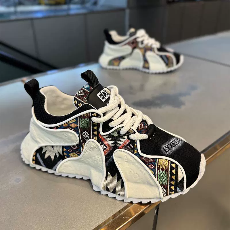 European Men's Shoes Spring Niche Printed Forrest Shoes Spring and Autumn Sports and Leisure Thick Soles Increased Bag Soles Dad Trendy Shoes