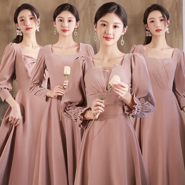 Pink Bridesmaid Dress Summer 2023 New Winter Long Sleeve Velvet Sisters Dress Women Usually Wear Comfortable Pink Bridesmaid Dress Summer 2023 New Winter Long Sleeve Velvet Sisters Dress Women Usually Wear Comfortable