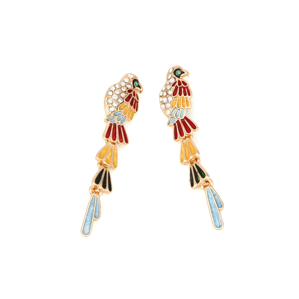 1 Pair Cartoon Style Bird Enamel Alloy Artificial Rhinestones Drop Earrings display picture 2