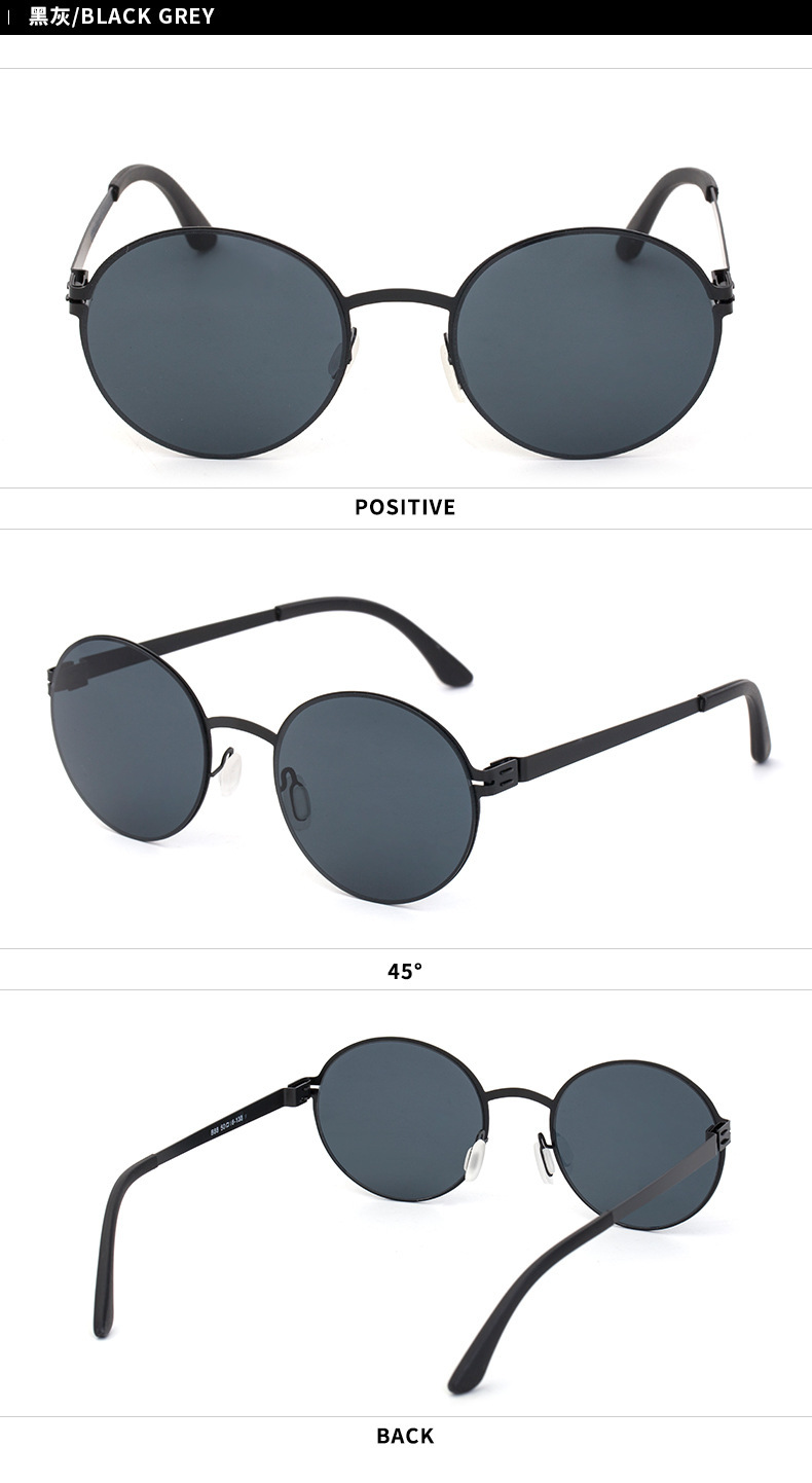 Simple Fashion Round Frame Spring Leg Screwless Steel Lens Sunglasses Wholesale Nihaojewelry display picture 3