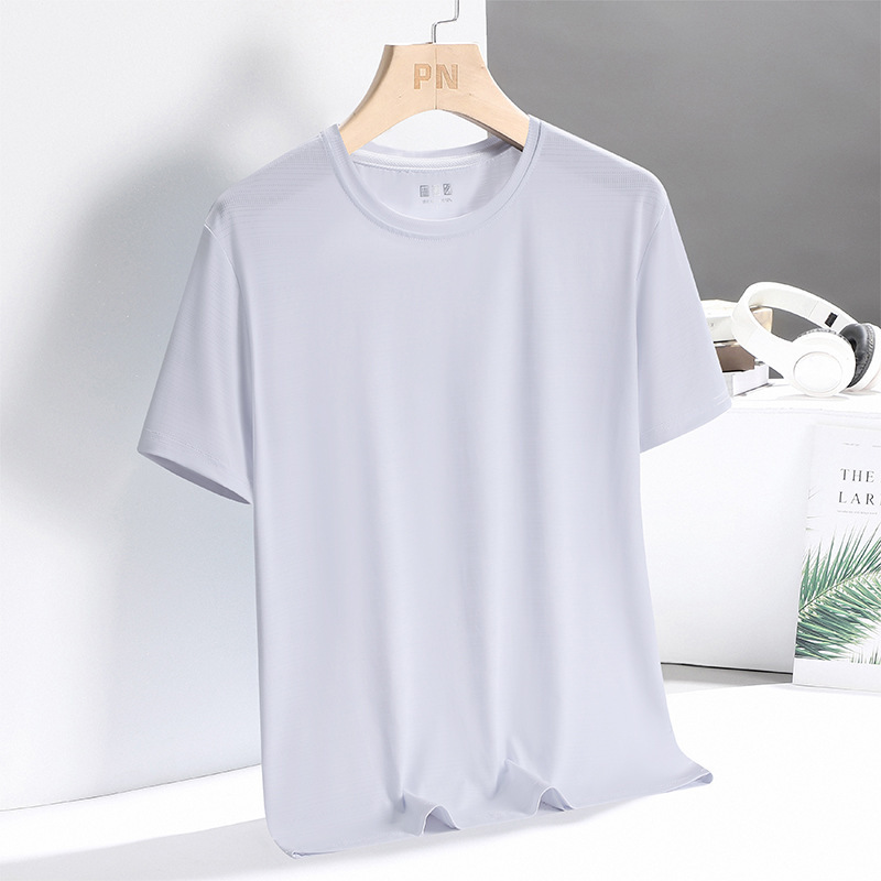 Camiseta de hielo de hombre de verano de manga corta, camiseta delgada suelta de hielo grande, ropa de hombre de secado rápido, ropa de media manga para hombres.