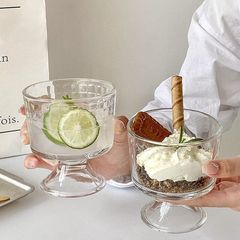 高颜值玻璃杯小众咖啡果汁酸奶冰淇淋杯夏天家用水果高脚甜品杯子