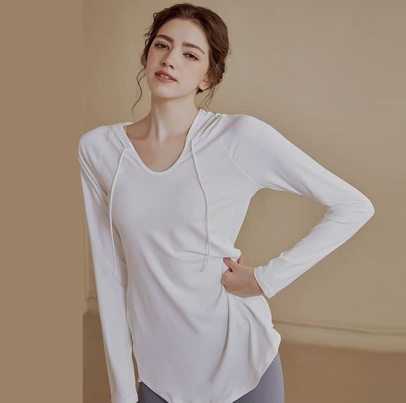 Yoga Tops for Women, Autumn and Winter Style, Hooded, Quick-Drying, Long-Sleeved, Loose-Fitting Blouses, Fitness Clothes, Integrated Chest Pads Yoga Tops for Women, Autumn and Winter Style, Hooded, Quick-Drying, Long-Sleeved, Loose-Fitting Blouses, Fitness Clothes, Integrated Chest Pads
