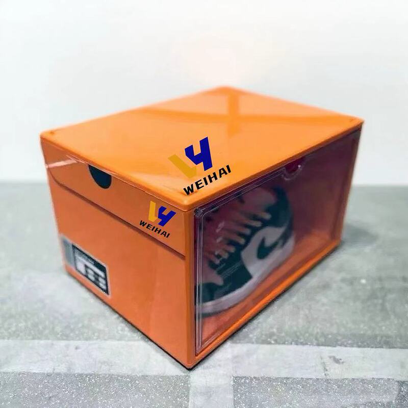 Nike's Same Orange Acrylic Sneaker Display Box Dust-Proof Shoe Box with Magnetic Door Trendy Shoe Collection Display Rack