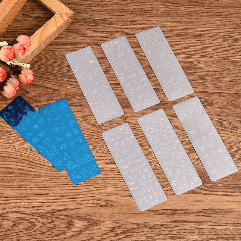 工厂货源美甲印花模板DIY印花钢板指甲转印印花工具长方印章工具