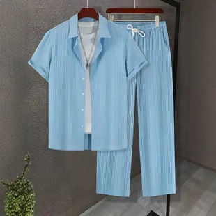 (Cross-border trading), summer shirt for leisure, men's set, trousers, sports suit, European style 2
