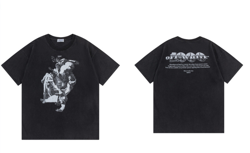 トレンディな漫画落書き油絵矢印半袖男性と女性ルーズカップル OFW 純綿半袖 Tシャツ夏 mk ゼブラ|undefined