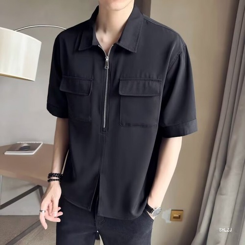 Summer Men's Casual Polo Shirt T-Shirt Trendy Slim Fit Collared Half-Sleeve Polo Shirt White