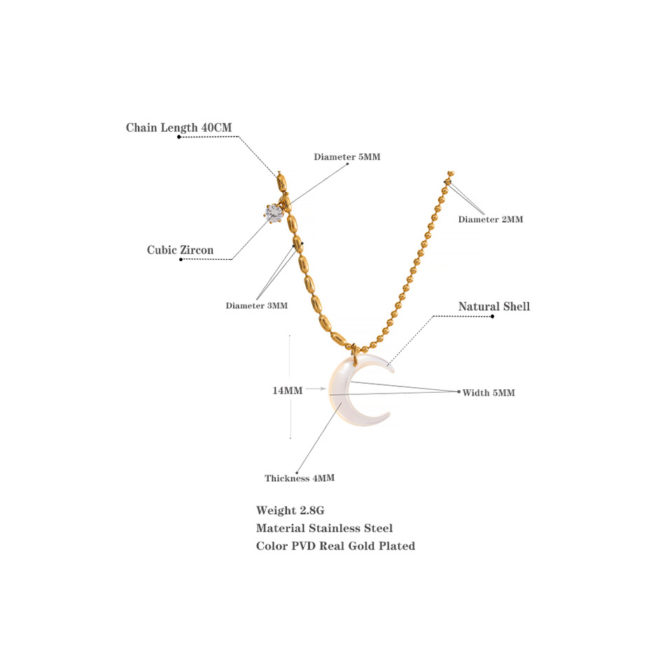 Retro Moon Titanium Steel Inlaid Shell Zircon Necklace 1 Piece