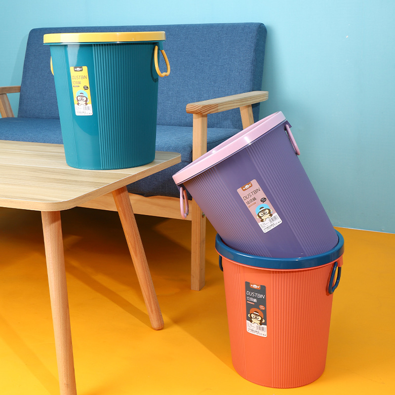 Simple Kitchen Trash Can Home Living Room School Dustpan Dual Ears Pressure Ring Bathroom Toilet Plastic Waste Basket