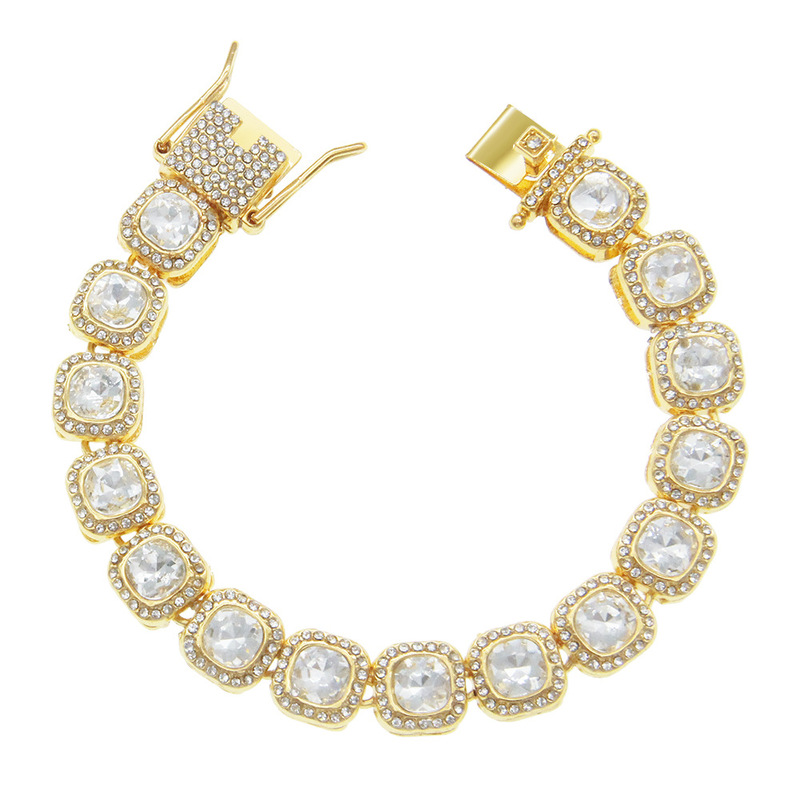 European and American Hip Hop Small Square Diamond Cool Trendy Men's and Women's Bracelet Nightclub Punk Style Fashion Disco Decorative Bracelet