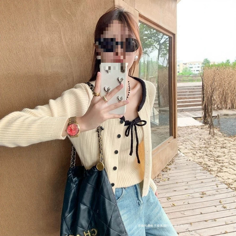 French-Style Hollow-Out Round-Neck Long-Sleeve Knit Cardigan for Women, New Spring Fashion, Stylish Slim-Fit Single-Breasted Top