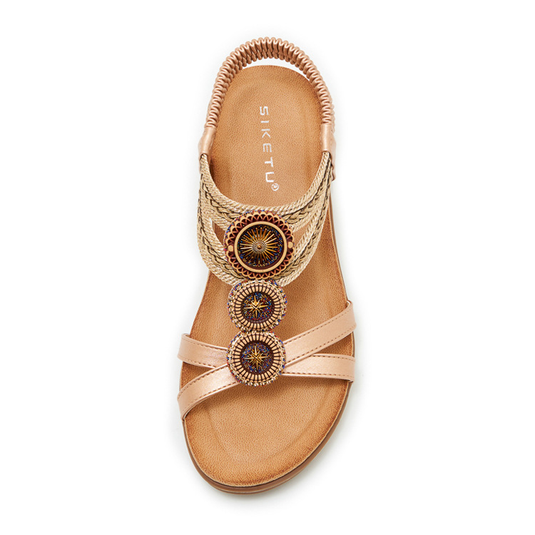 Sandal cao gót nữ phong cách Bohemian đế xuồng, đính đá và dệt kim loại, quai ngang — Champagne màu, màu đen, màu vàng chi tiết 29