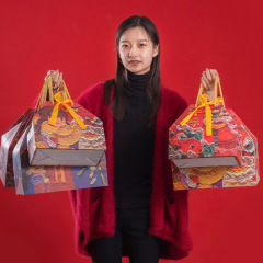 國潮國新年年貨禮袋包裝油畫棒新春禮品袋子手提袋子伴手禮購物袋