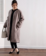 韩国chic秋冬新品日系女圆领宽松显瘦茧型两面穿羊羔慢双面呢大衣