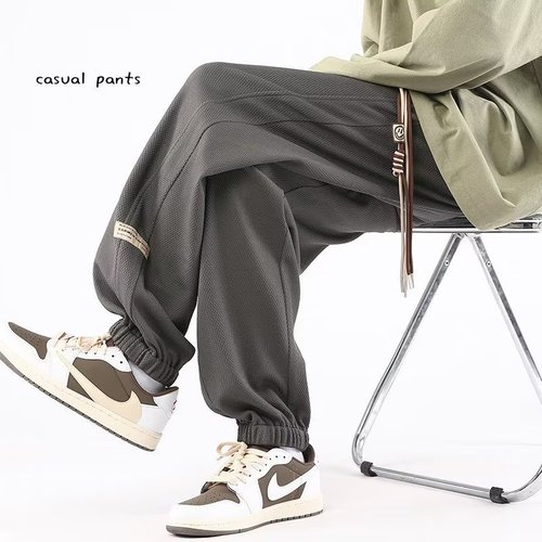 Men's Spring and Autumn Casual Matchable Sweatpants, American Retro Drawstring Large Size Sports Pants, Summer Long Pants