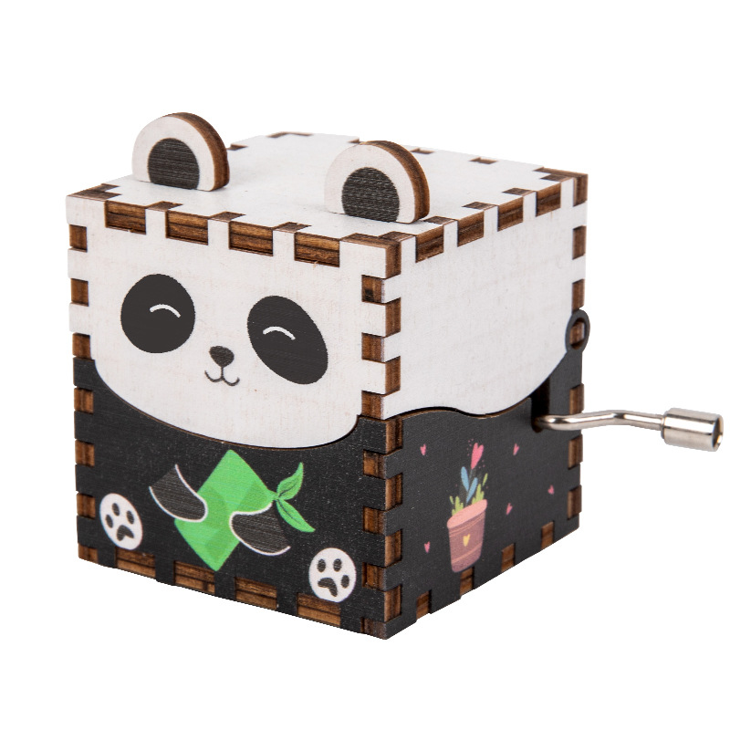 Caja de música de madera para niños DIY hecho a mano animales de dibujos animados regalos para niños pequeños puestos decorados con cajas de música de manivela juguetes