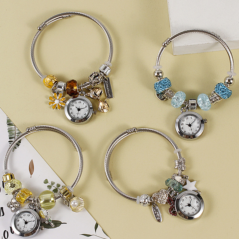 silver bracelet bracelet watch love beaded open bracelet quartz watch diamond lovers decorative watch cross-border foreign trade