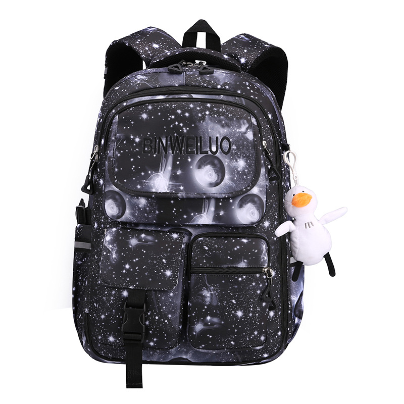 2022 nuevo grado 3-6 escuela primaria mochila de las niñas color de contraste cielo estrellado impresión mochila de la carretilla de los hombres