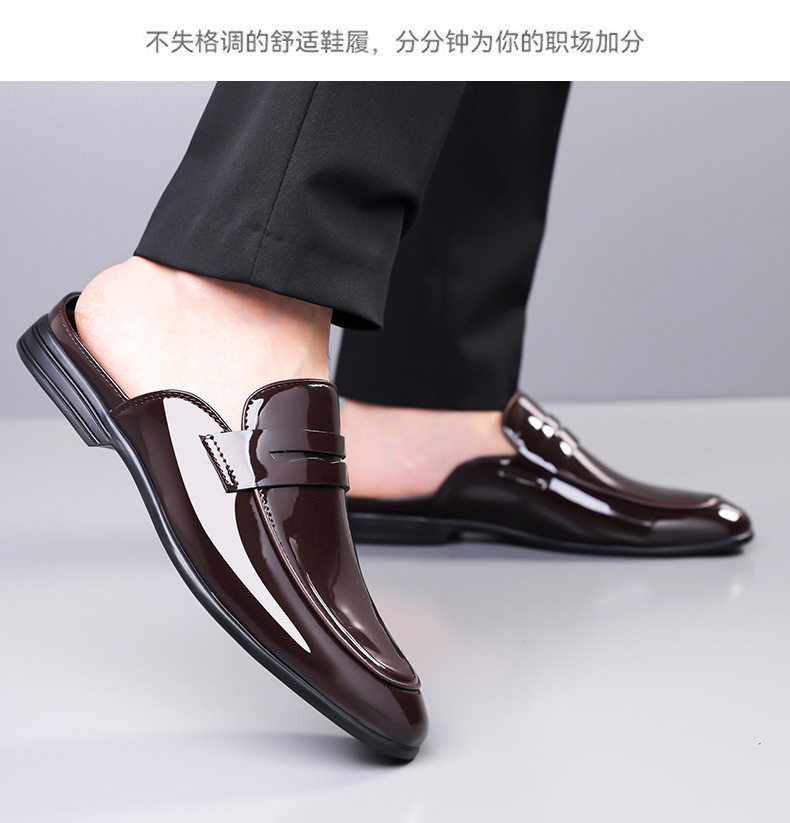 Dép nửa bít mũi đế bằng nam mặt da bóng mũi nhọn phong cách công sở — Màu nâu, Màu đen chi tiết 15