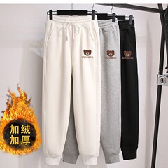 ゆったりとした足の灰色のスポーツズボンの女性春秋の厚い衛のズボンの秋冬のベルベットのカジュアルなズボンの刺繍の綿のズボン
