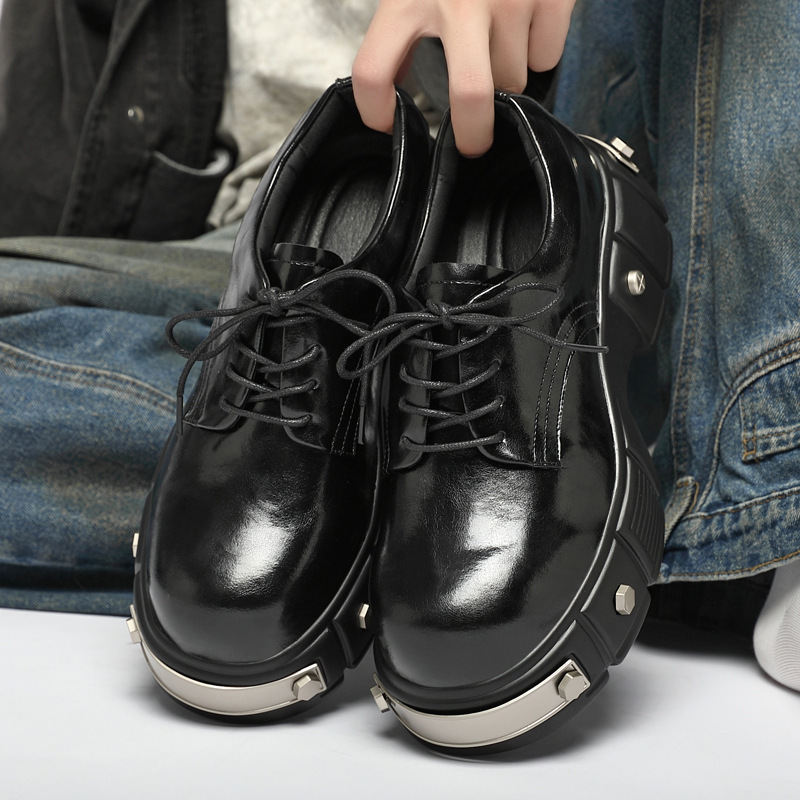 Height-Increasing Shoes for Men, Derby Shoes, Niche Functional British Thick-Soled Retro Large Leather Shoes, Metal Rivets, Heavy-Duty Trendy Shoes Height-Increasing Shoes for Men, Derby Shoes, Niche Functional British Thick-Soled Retro Large Leather Shoes, Metal Rivets, Heavy-Duty Trendy Shoes