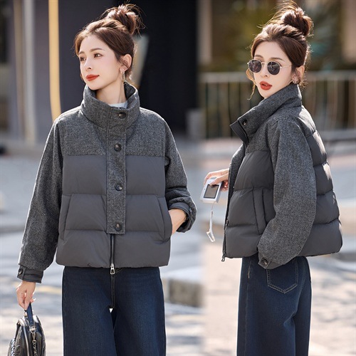 Casual Style 90 White Duck down Jacket for Women 2025 Winter Fashion New Woolen Splicing Short down Jacket