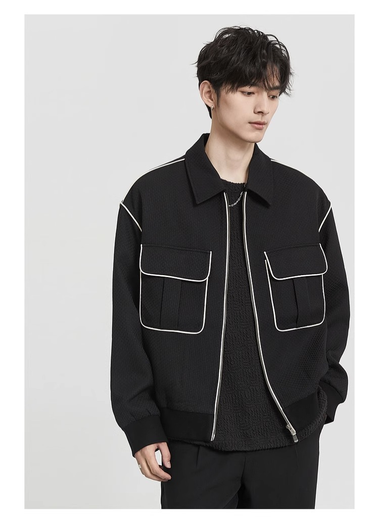 Modische Herrenjacke Mit Kontrastkante Und Revers Design_voghion.com