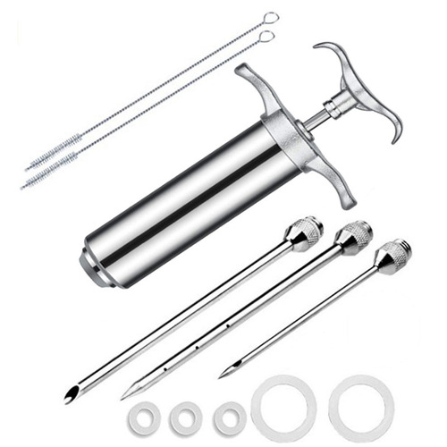 Three-needle stainless steel seasoning turkey syringe turkey needle 2OZ with cleaning brush barbecue tools self-produced and sold
