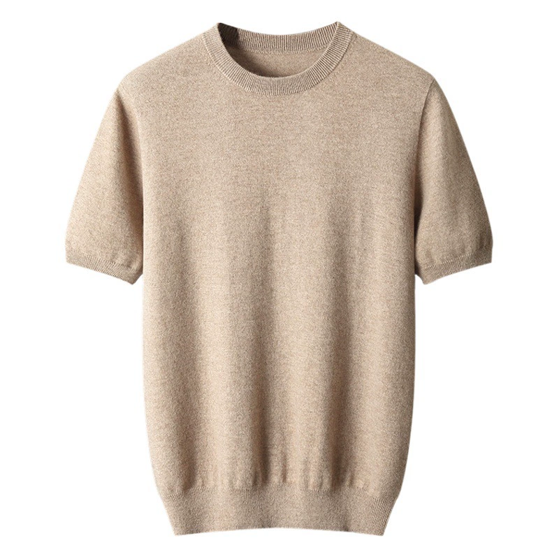 Готовый кашемировый свитер с круглым вырезом и короткими рукавами, Мужской осенне-зимний Свободный пуловер, Повседневный свитер больших размеров, вязаный с коротким рукавом и коротким рукавом