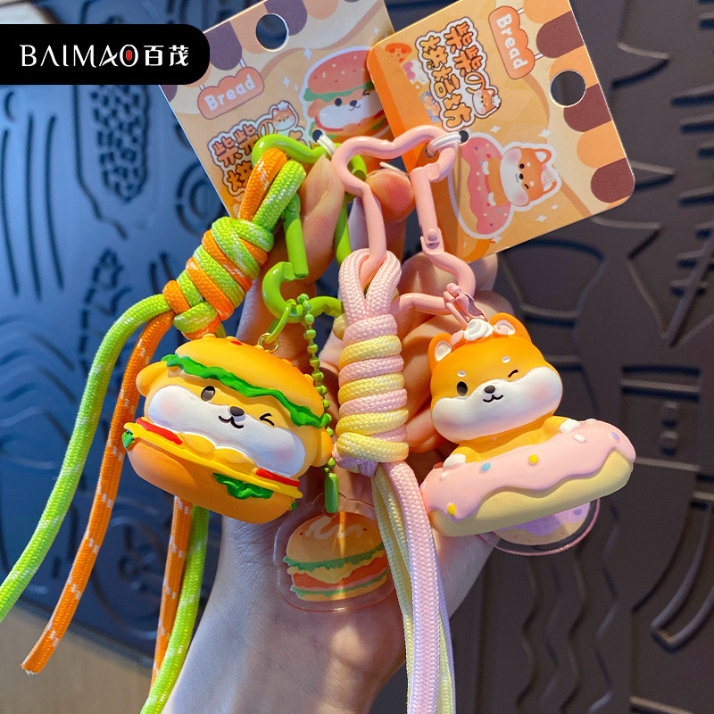 Baimao original de la serie de horneado de perros de leña llaveros de resina encantadora mujer hamburguesas perros gourmet colgante mochila escolar