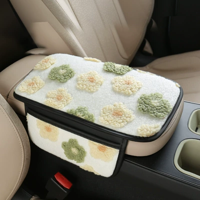 Women's Winter Cashmere Car Armrest Armrest box pad - creamy-yellow-storage-bag