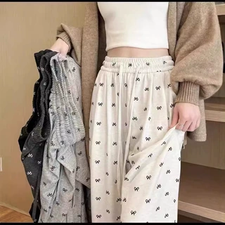 女秋冬蝴蝶结糯米裤休闲宽松直筒裤子女加厚垂感加绒阔腿裤小个子