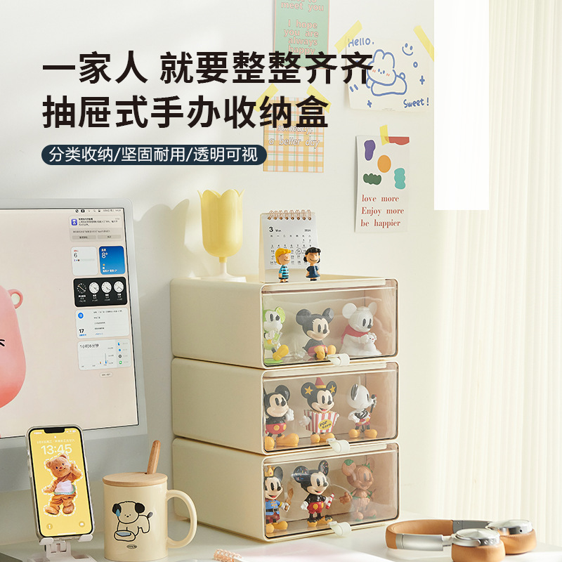 ins风护肤品桌面收纳盒泡泡玛特大号盲盒展示盒透明抽屉收纳盒|undefined